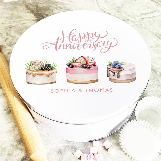 Round Watercolour Pink Set Anniversary Personalised Cake Tin