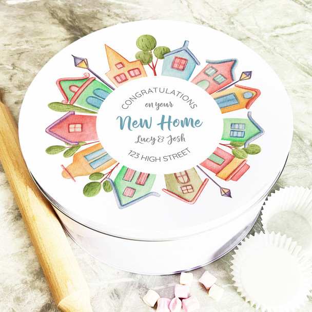Round Congratulations On Your New Home Personalised Treat Tin