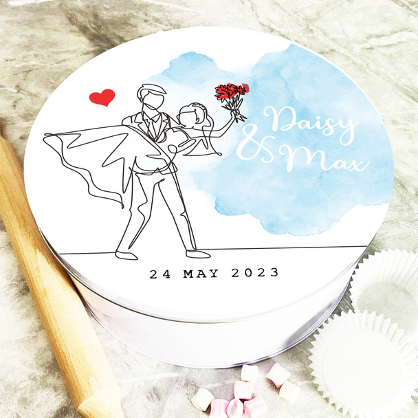 Round Couple Line Art Just Married Personalised Treat Tin