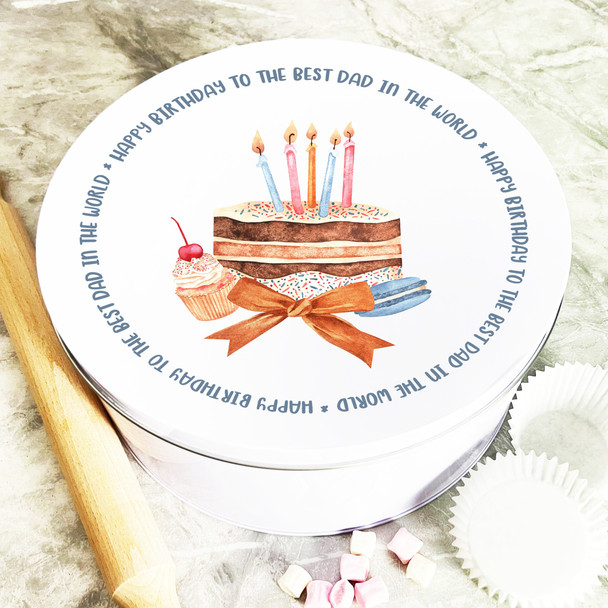 Round Best Dad Birthday Candle Personalised Cake Tin