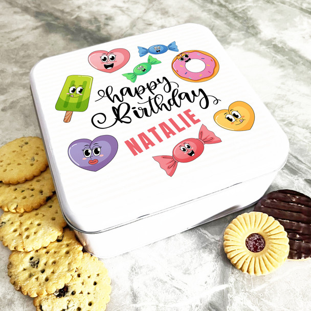 Square Colourful Funny Sweets Birthday Bright Personalised Treat Tin