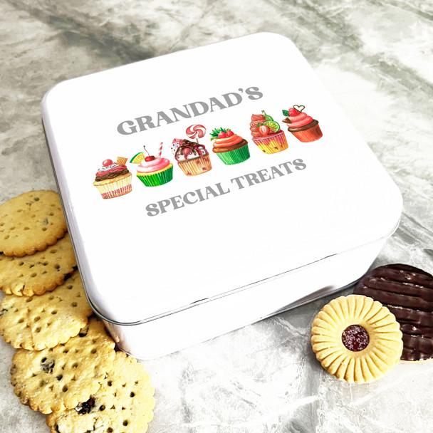 Square Cupcakes Grandad Special Treats Personalised Cake Tin