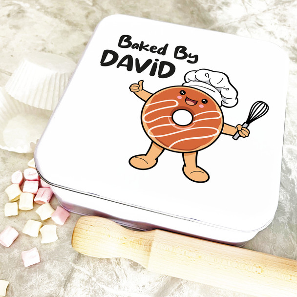 Square Cute Chef Donut Baked By Personalised Treat Tin