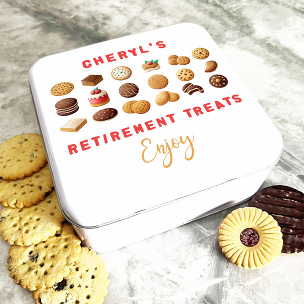 Square Assortment Of Cookies Retirement Personalised Treat Biscuit Tin