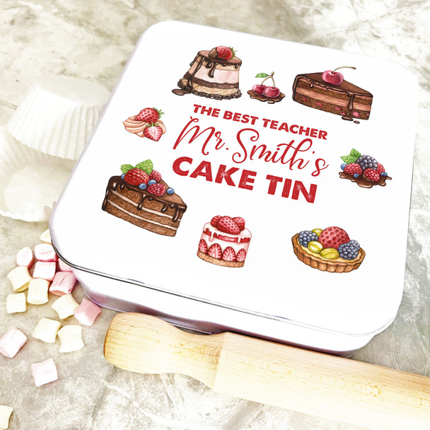 Square Delicious Pretty Bakes Best Teacher Personalised Cake Tin