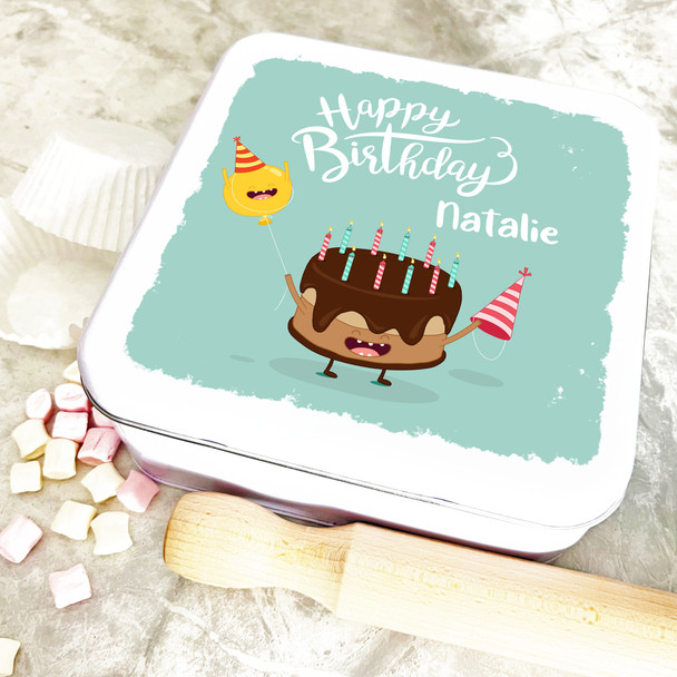 Square Funny Birthday Candles Character Personalised Cake Tin