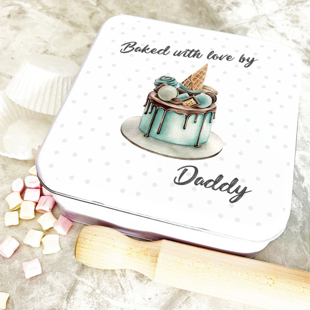 Square Baked With Love By Daddy Personalised Cake Tin