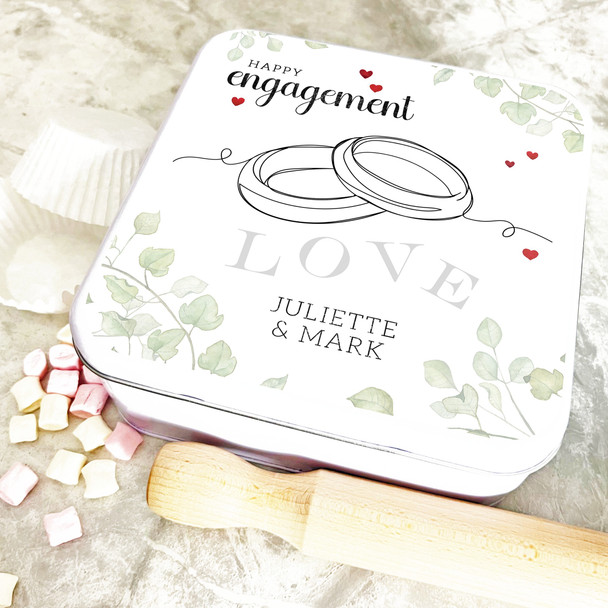 Square Happy Engagement Leaves Personalised Treat Tin