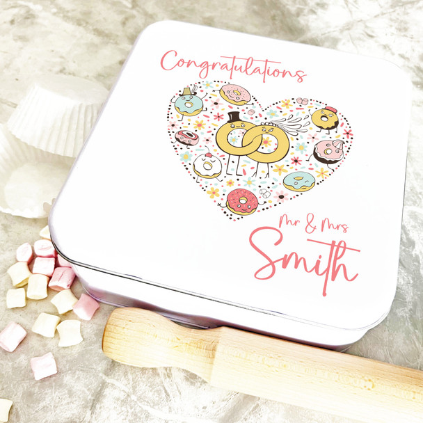Square Heart & Funny Donuts Congratulations Personalised Treat Tin