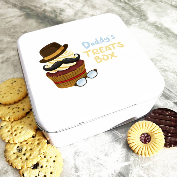 Square Moustache Cupcake Daddy's Treats Personalised Treat Tin