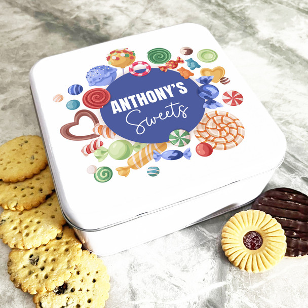 Square Sweets & Lollipops Personalised Treat Tin
