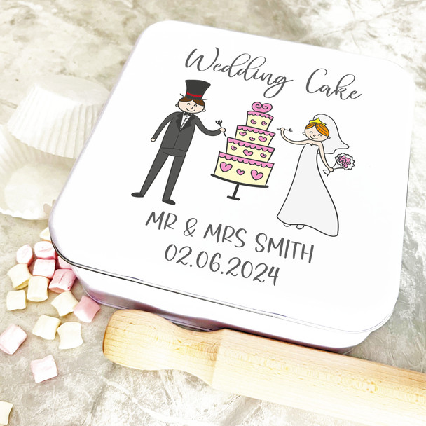 Square Wedding Day Couple Cute Personalised Wedding Day Gift Cake Tin