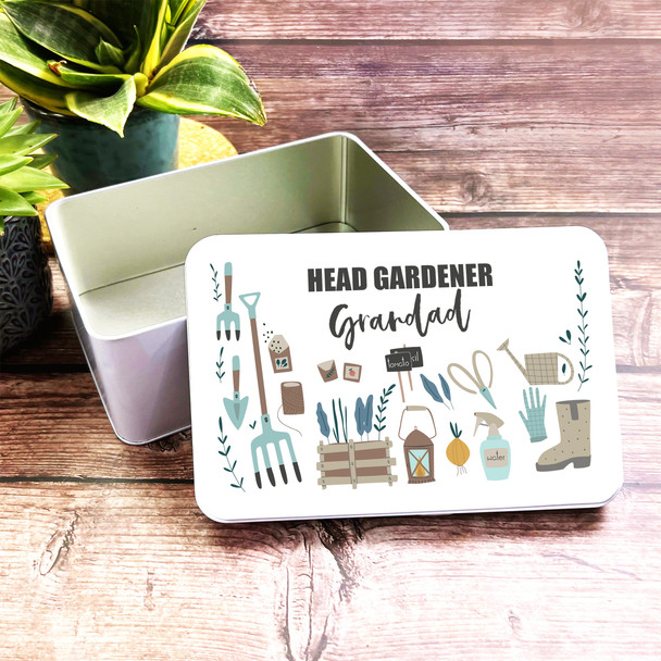 Gardening Tools Head Gardener Grandad Rectangle Personalised Tin