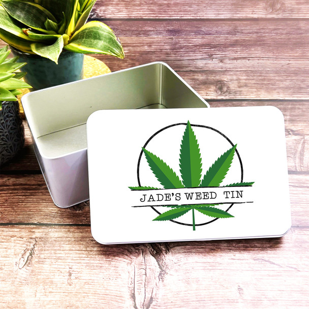 Marijuana Leaf Rectangle Personalised Weed Tin