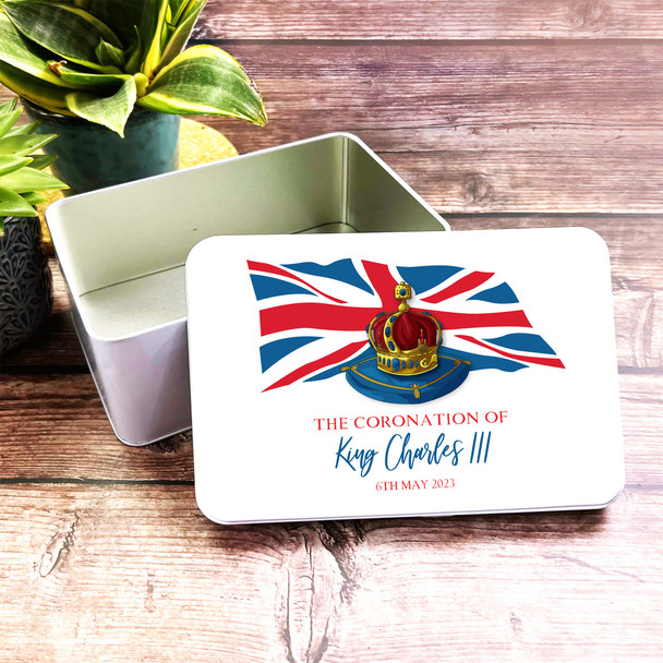 Royal Union Jack Flag Crown King Charles III Coronation Souvenir Tin