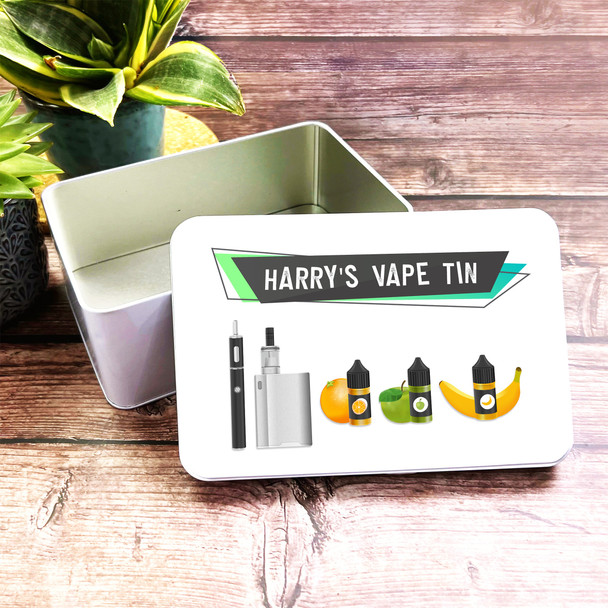 Vape Flavours Green Grey Rectangle Personalised Tin