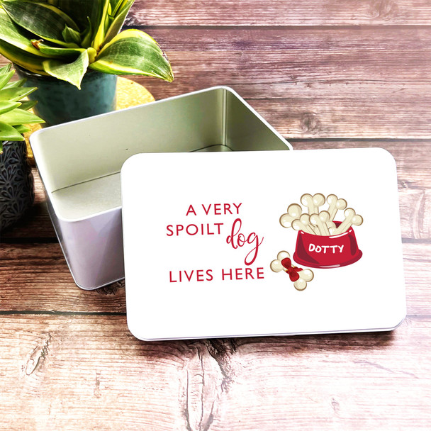 Very Spoilt Dog Lives Here Bones Personalised Rectangle Treat Tin