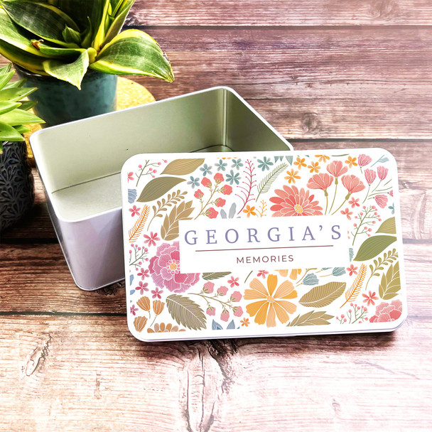 Vintage Style Flowers Storage Personalised Floral Memories Tin