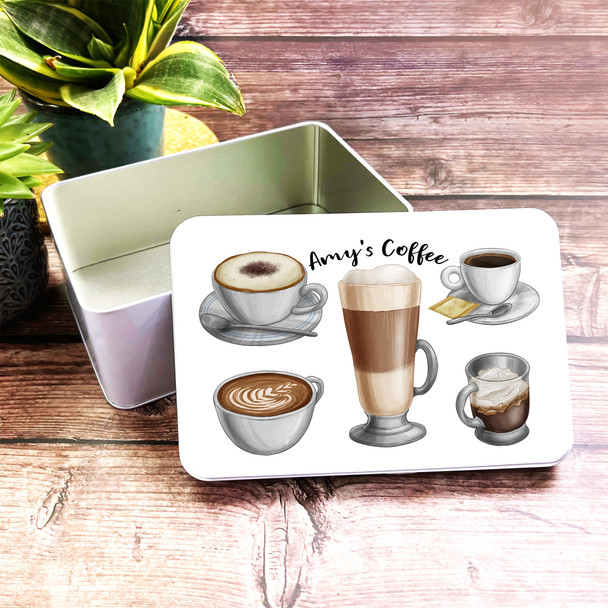 Watercolour Coffee Assortment Personalised Coffee Storage Tin