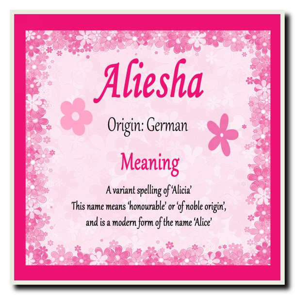 Aliesha Personalised Name Meaning Coaster
