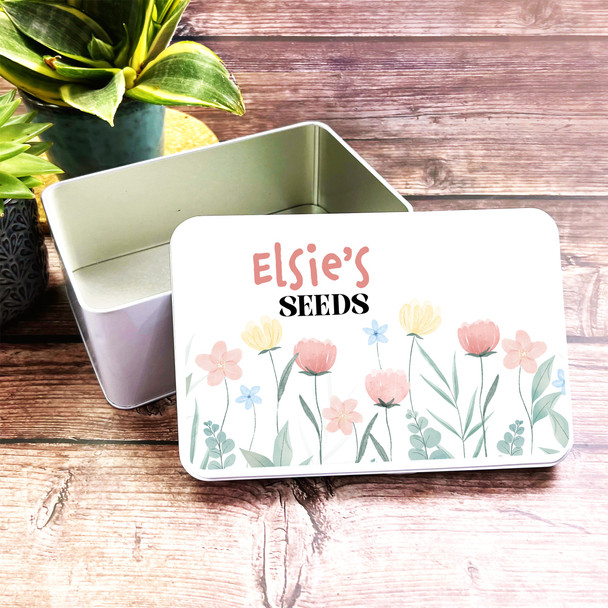 Watercolour Flowers Gardening Personalised Seed Storage Tin