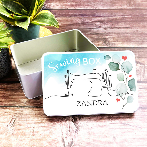 Watercolour Line Art Rectangle Personalised Sewing Tin