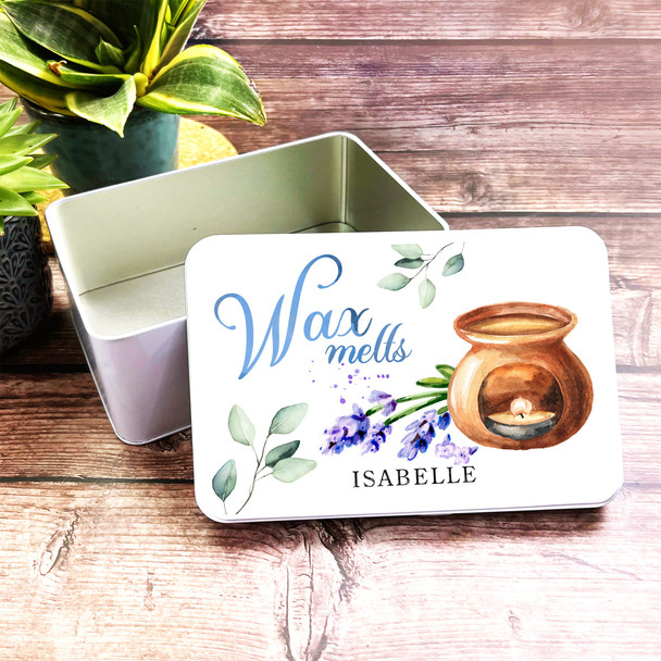 Watercolour Wax Melts Candle Leaves Rectangle Personalised Tin