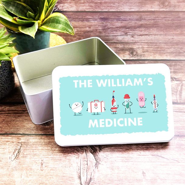 Cute Cartoon Family Characters Rectangle Personalised Medicine Tin