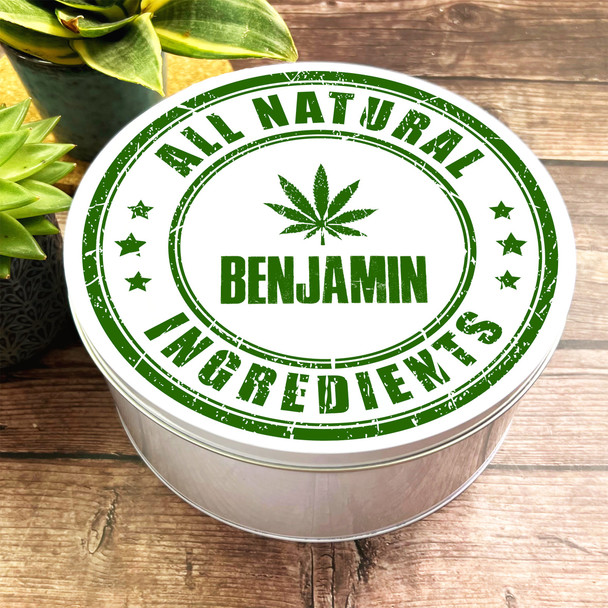 Round Natural Hemp Rubber Stamp Marijuana Weed Smokers Personalised Tin
