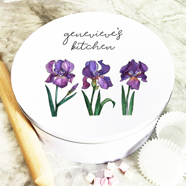 Round Pretty Purple Flowers Girly Personalised Bits & Bobs Storage Tin
