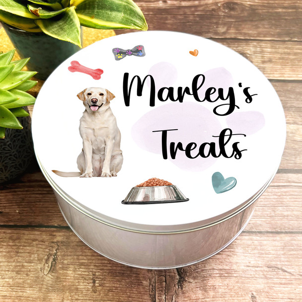 Round Labrador Personalised Dog Biscuit Treat Tin