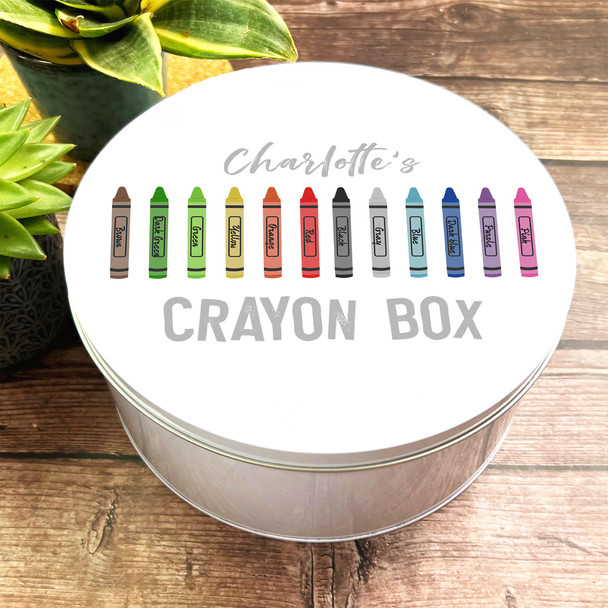 Round Crayon Colours Art & Crafts Stationary Personalised Tin
