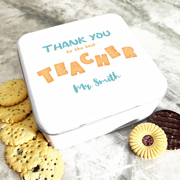 Square Cookie Font Thank You Teacher Personalised Biscuit Tin