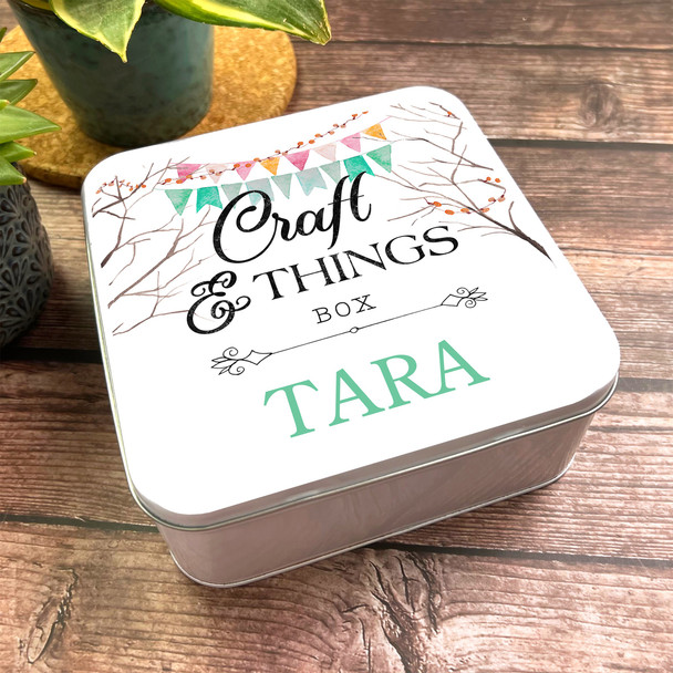 Square Crafts & Things Trees Bunting Personalised Art Tin