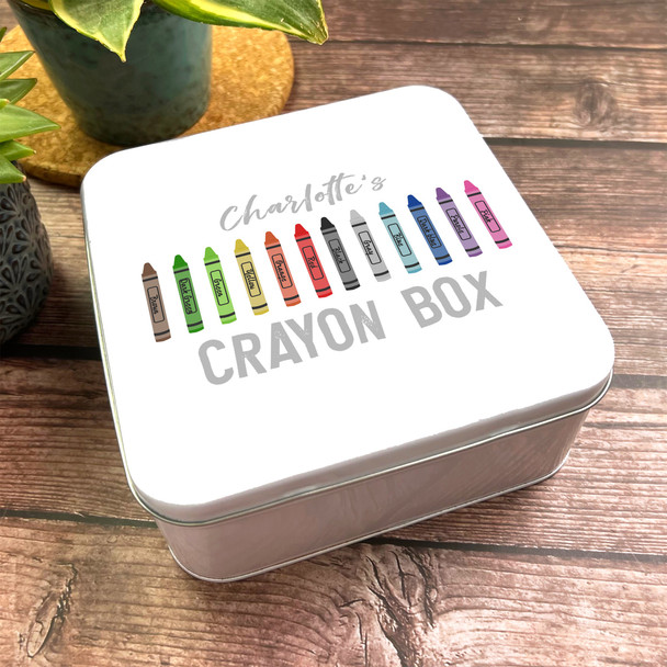 Square Crayon Colours Art Crafts Colouring Personalised Tin