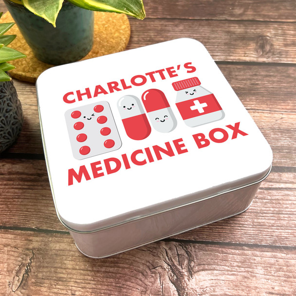 Square Cute Character Pills First Aid Personalised Medicine Tin