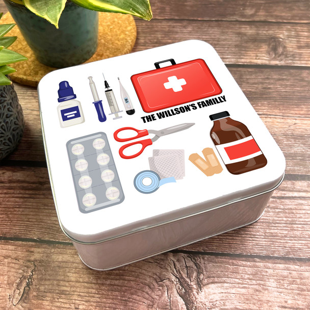 Square Medical Icons Family Medicine Personalised First Aid Tin