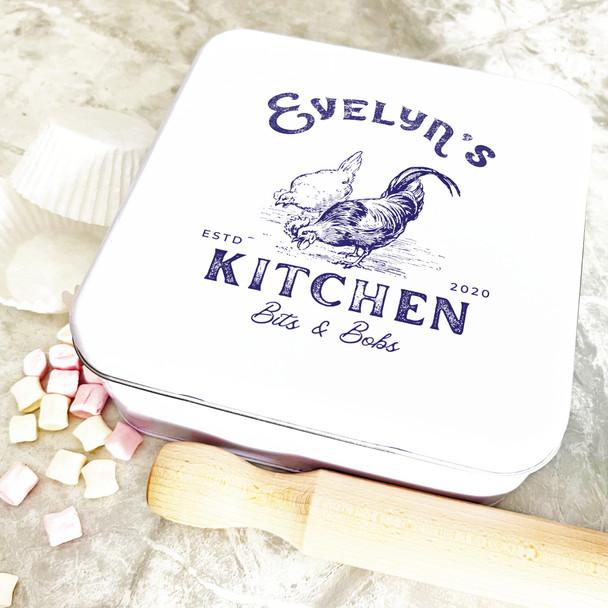 Square Rustic Vintage Country Farmhouse Personalised Kitchen Bits and Bobs Tin