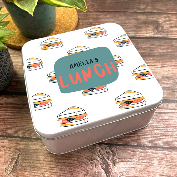 Square Sandwich Design Colourful Food Tin Personalised Lunch Box Tin