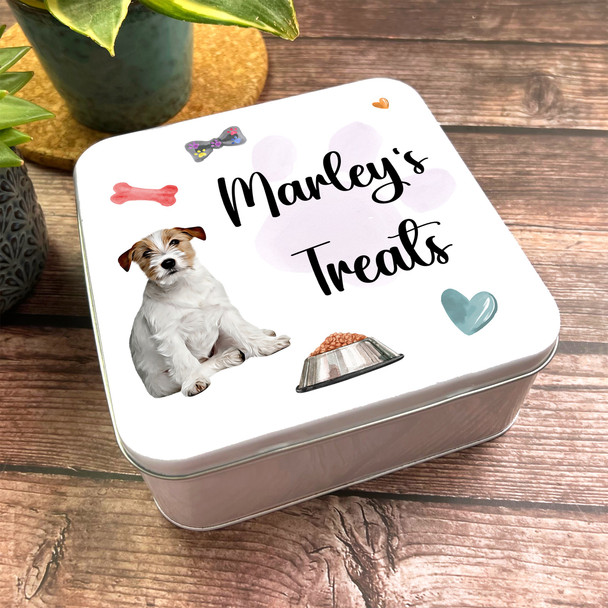 Square Jack Russell Personalised Dog Biscuit Treat Tin