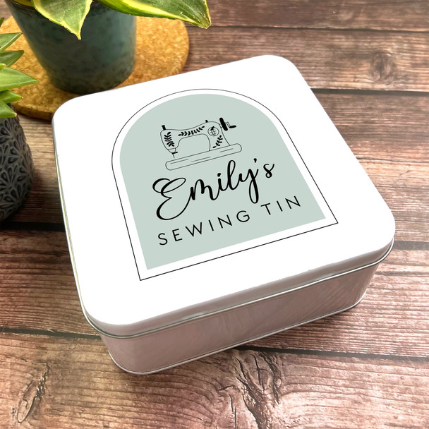 Square Storage Sage Elegant Shabby Chic Personalised Sewing Tin