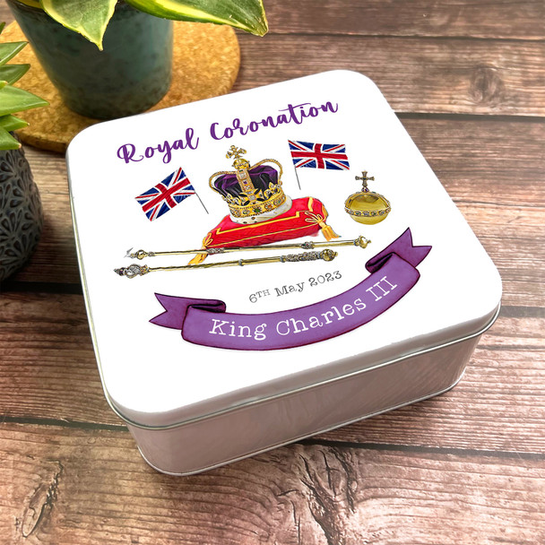 Square The Royal Painted Crown Jewels King Charles III Coronation Souvenir Tin