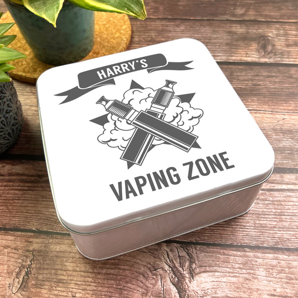 Square Vaping Zone Grey Smoking Cloud Personalised Vape Tin