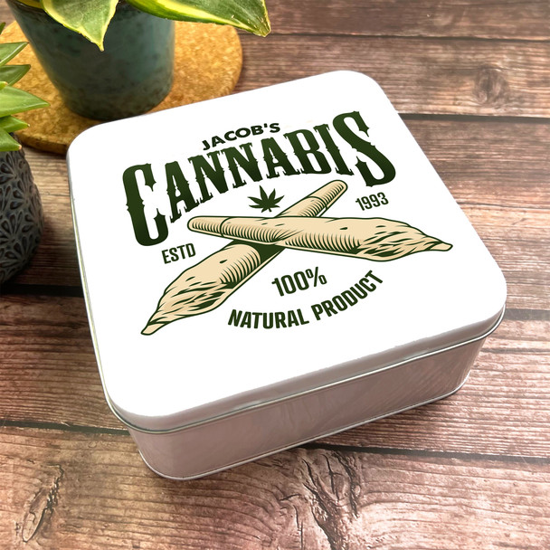 Square Cannabis Storage Vintage Spliff Rollup Personalised Weed Stash Tin