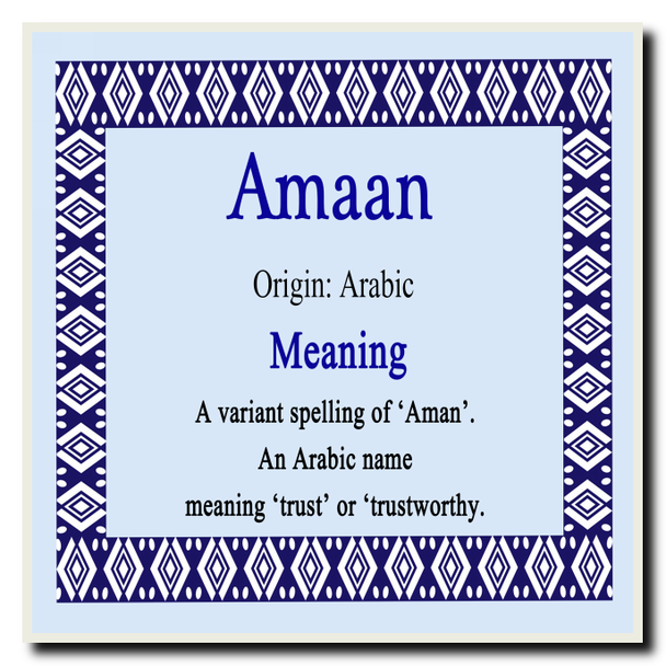 Amaan Personalised Name Meaning Coaster