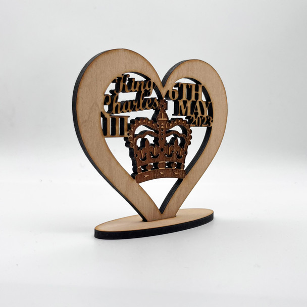 Heart Crown King Charles Coronation Souvenir Keepsake Engraved Personalised Gift