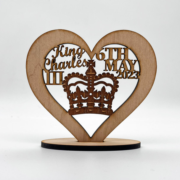 Heart Crown King Charles Coronation Souvenir Keepsake Engraved Personalised Gift