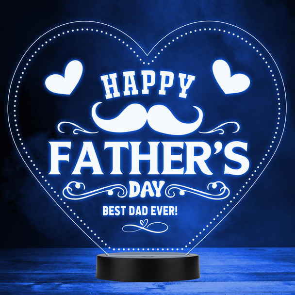 Moustache Happy Father's Day Best Dad Ever Hearts LED Colour Night Light