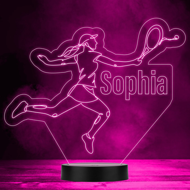 Female Tennis Player With Racket Sports Fan Personalised LED Colour Night Light