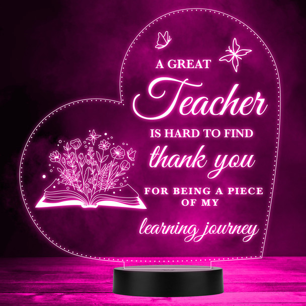 Floral Book A Great Teacher Thank You Butterfly Heart LED Colour Night Light